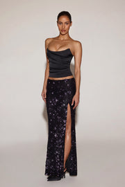 Oh Polly Embellished jupe maxi noire violette sequins fente