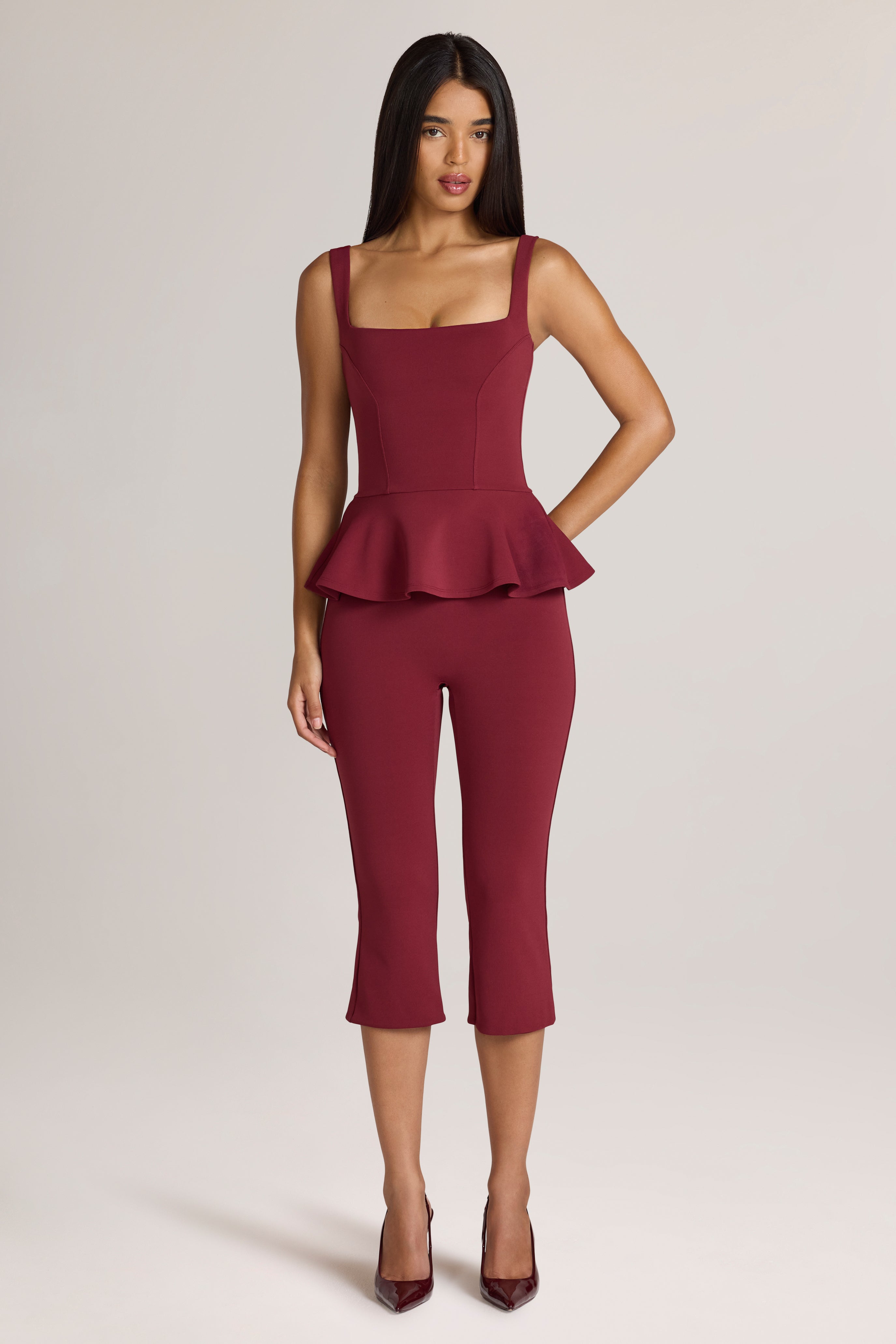 Oh Polly Geona pantalon capri ponte bordeaux stretch