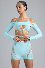 Oh Polly Pixie Boléro Shrug Court Bleu Glace Strass Taille Unique