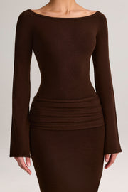 Oh Polly Isay robe maxi marron maille col bateau