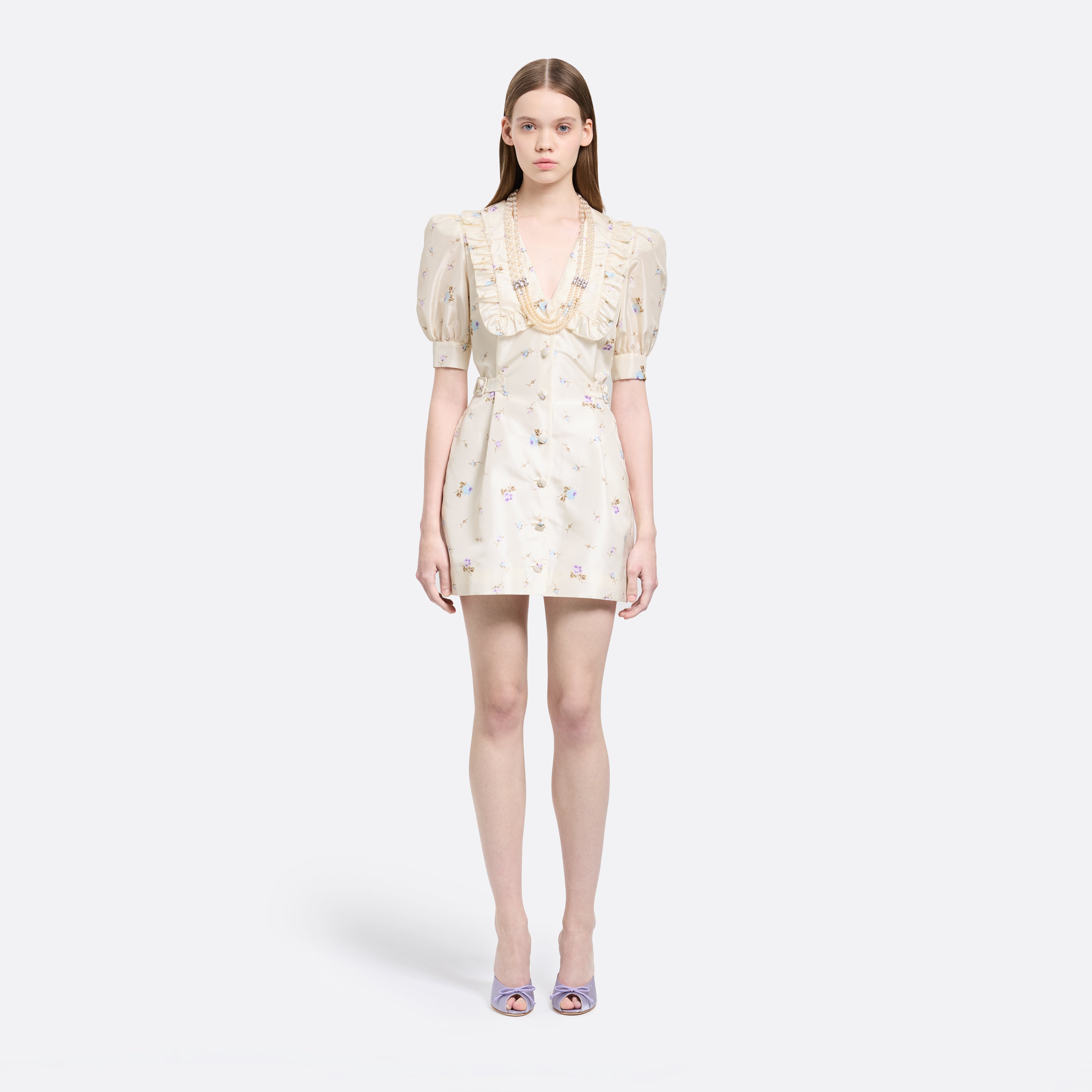 Alessandra Rich Floral Silk Taffeta Mini Dress robe blanche 36-46