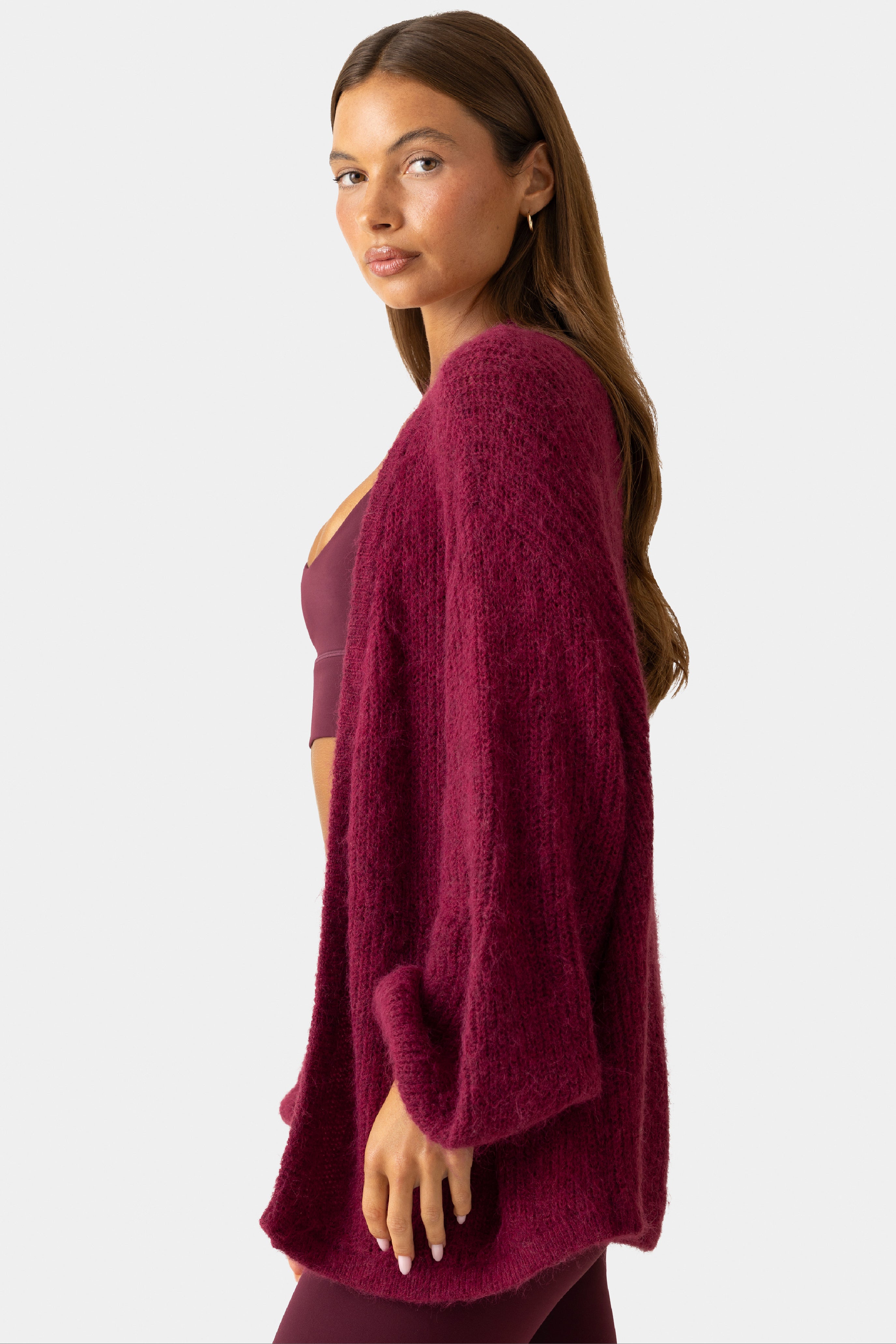 Oh Polly Bo+Tee Cardigan Maille Douce Prune Oversize Taille S