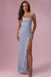 Oh Polly Primara robe maxi corset bleu ciel brodée