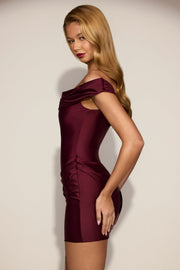 Oh Polly Maeve robe mini satin bordeaux épaules dénudées