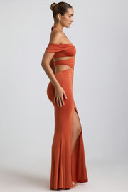 Oh Polly Karleen robe longue orange brûlé fente