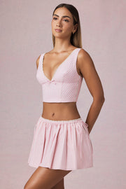 Oh Polly Maira Mini Jupe Mauve Rayée Coton Cordon