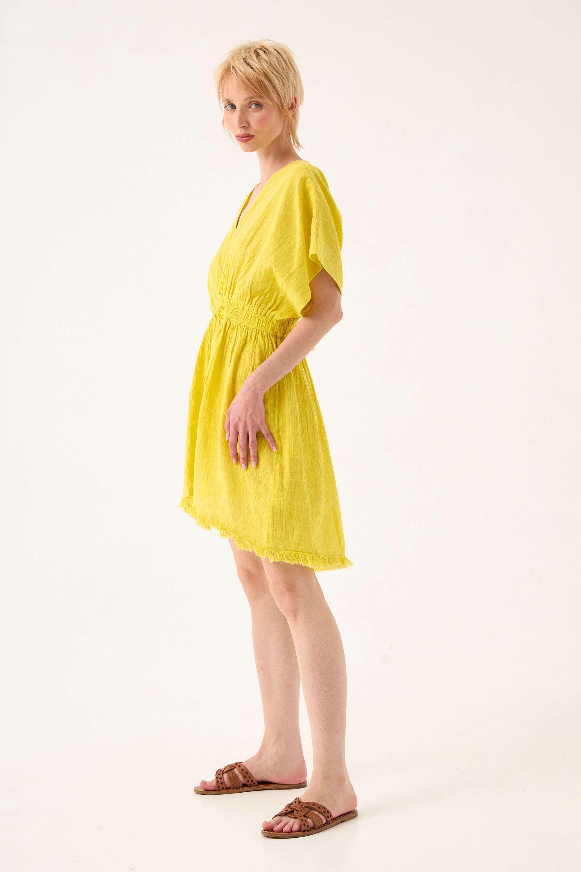 Chicosoleil Robes Ophelia robe courte jaune dos nu coton