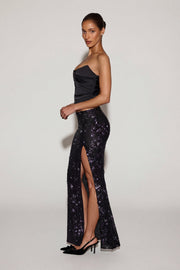 Oh Polly Embellished jupe maxi noire violette sequins fente