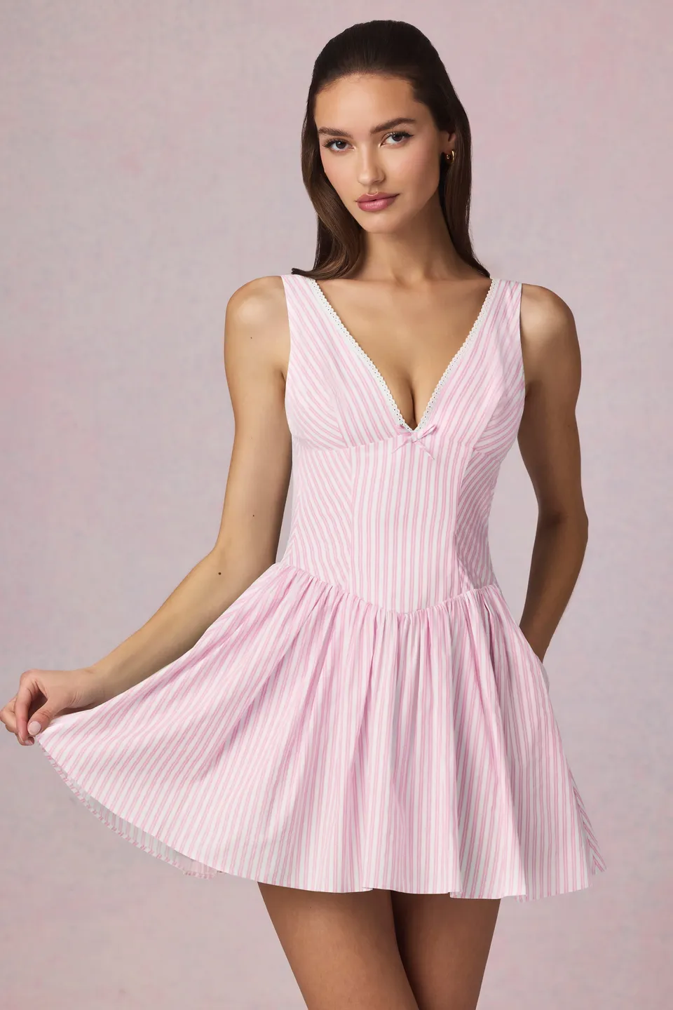 Oh Polly Dresses 14401 mini robe trapèze mauve Soft Mauve Stripe