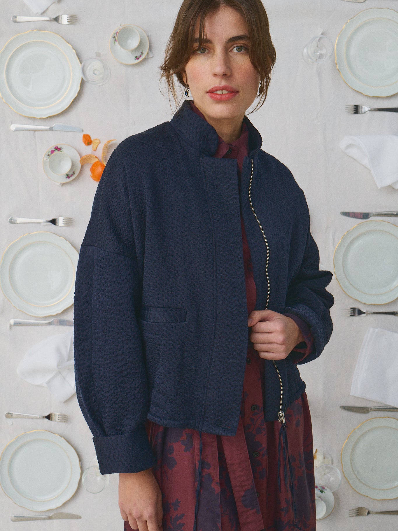Mii à table Veste Liv Les Unis veste femme soie marine