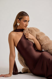 Oh Polly Shaya robe midaxi marron chocolat foulard