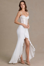Oh Polly Robe Corset Dentelle Snow Sequin Fendue Volants