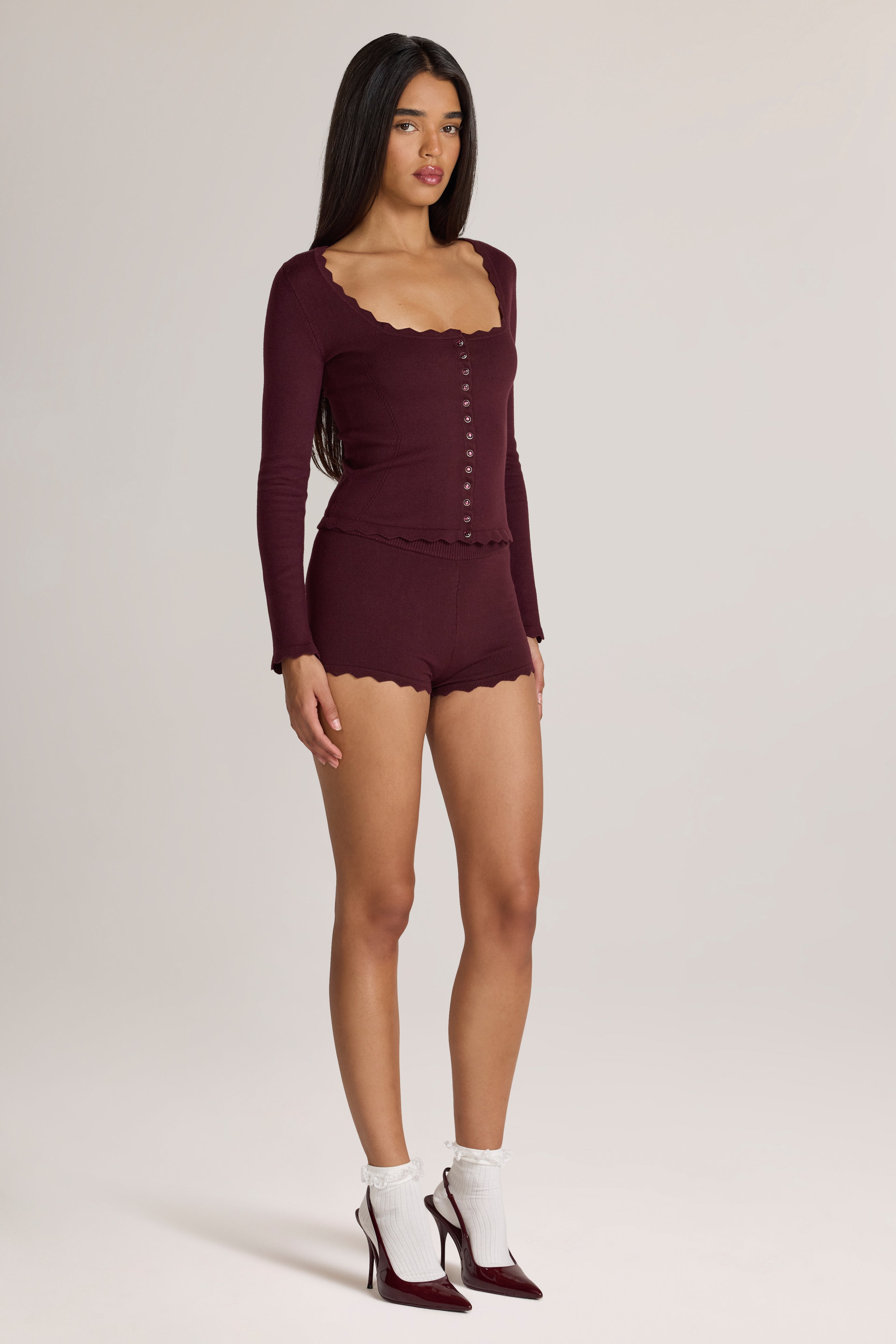 Oh Polly Lindon short mini en maille marron cacao