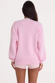 Oh Polly BT1986 pull oversize rose pâle coton côtelé