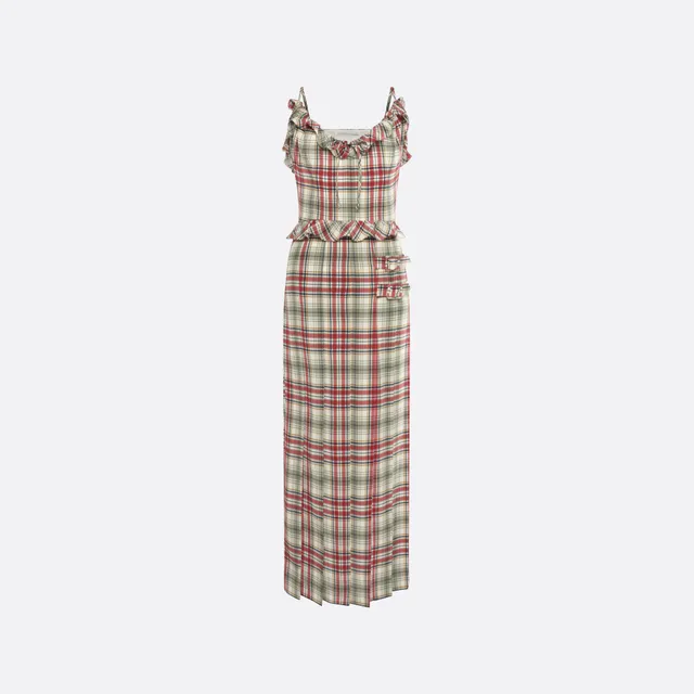 Alessandra Rich robe midi soie tartan vert rouge 36