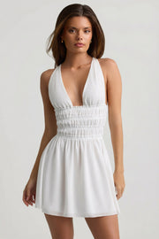 Oh Polly Kaelis Robe Mini Blanche Dos Croisé Évasée
