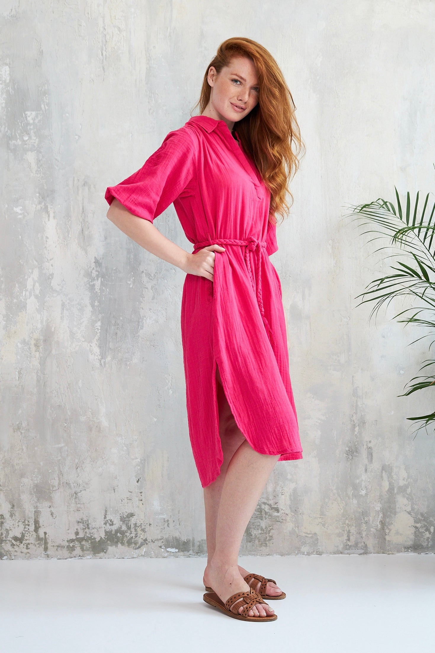 Chicosoleil Sheri robe midi rose bright gaze coton