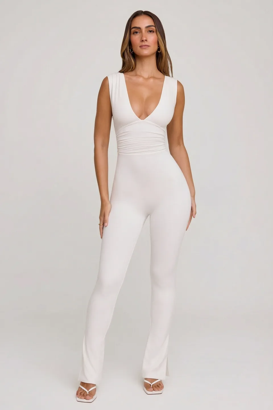 Oh Polly Romana 7744 combinaison blanche col plongeant