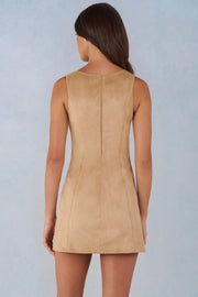 Oh Polly robe mini trapèze suédine camel col montant