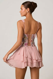 Oh Polly Embellished Sakura mini robe rose floral corset volants