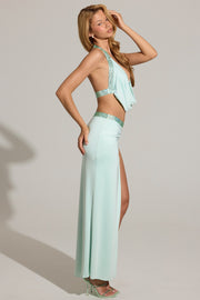 Oh Polly Rhea jupe longue taille basse bleu aqua strass