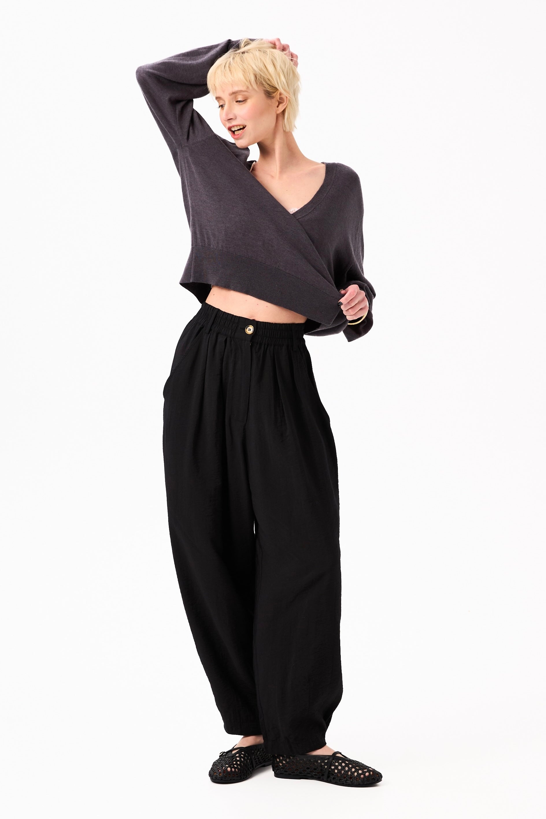 Chicosoleil Poupy pull col V gris XS