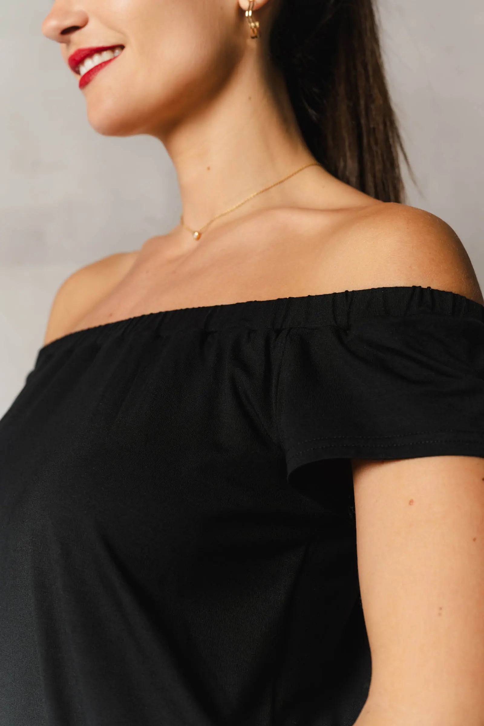 THELMA & ROSE Alba robe courte noire T1 col bardot