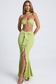 Oh Polly Skirts Ondine jupe longue vert olive volants fente