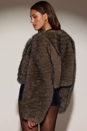 Oh Polly Vintera Veste Fausse Fourrure Marron Crop Oversize