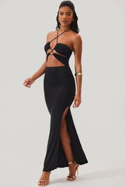 Oh Polly Oceane robe longue noire licou découpes