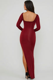 Oh Polly 10935 robe maxi rouge découpe volants