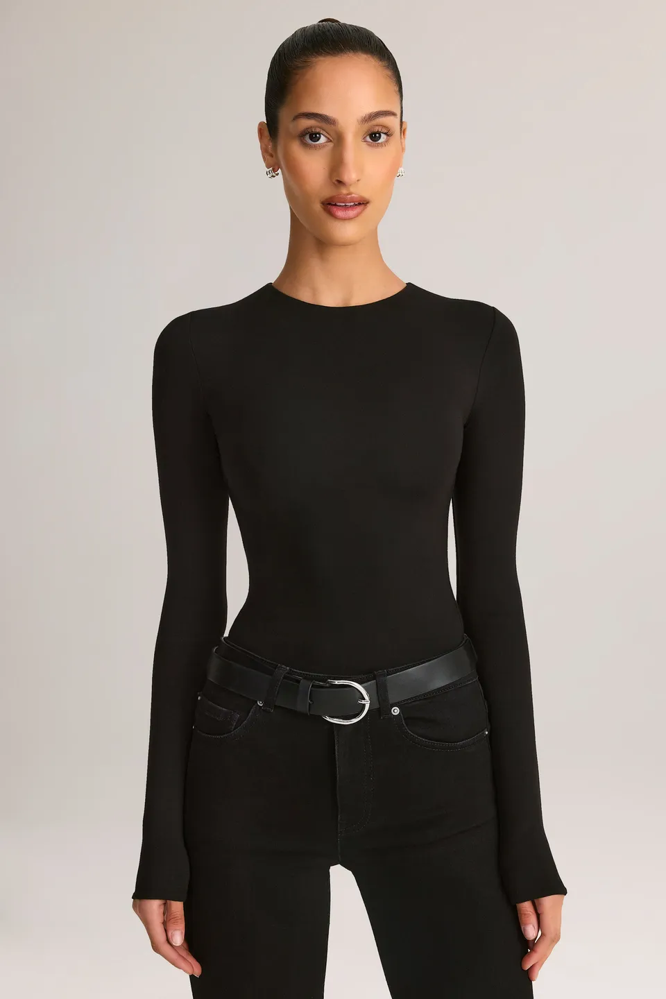 Oh Polly Ziva body manches longues col rond noir modal