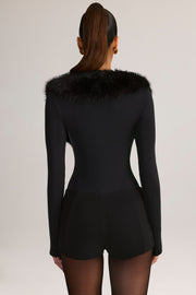 Oh Polly Nesta Combishort Noir Col Fourrure Plongeant
