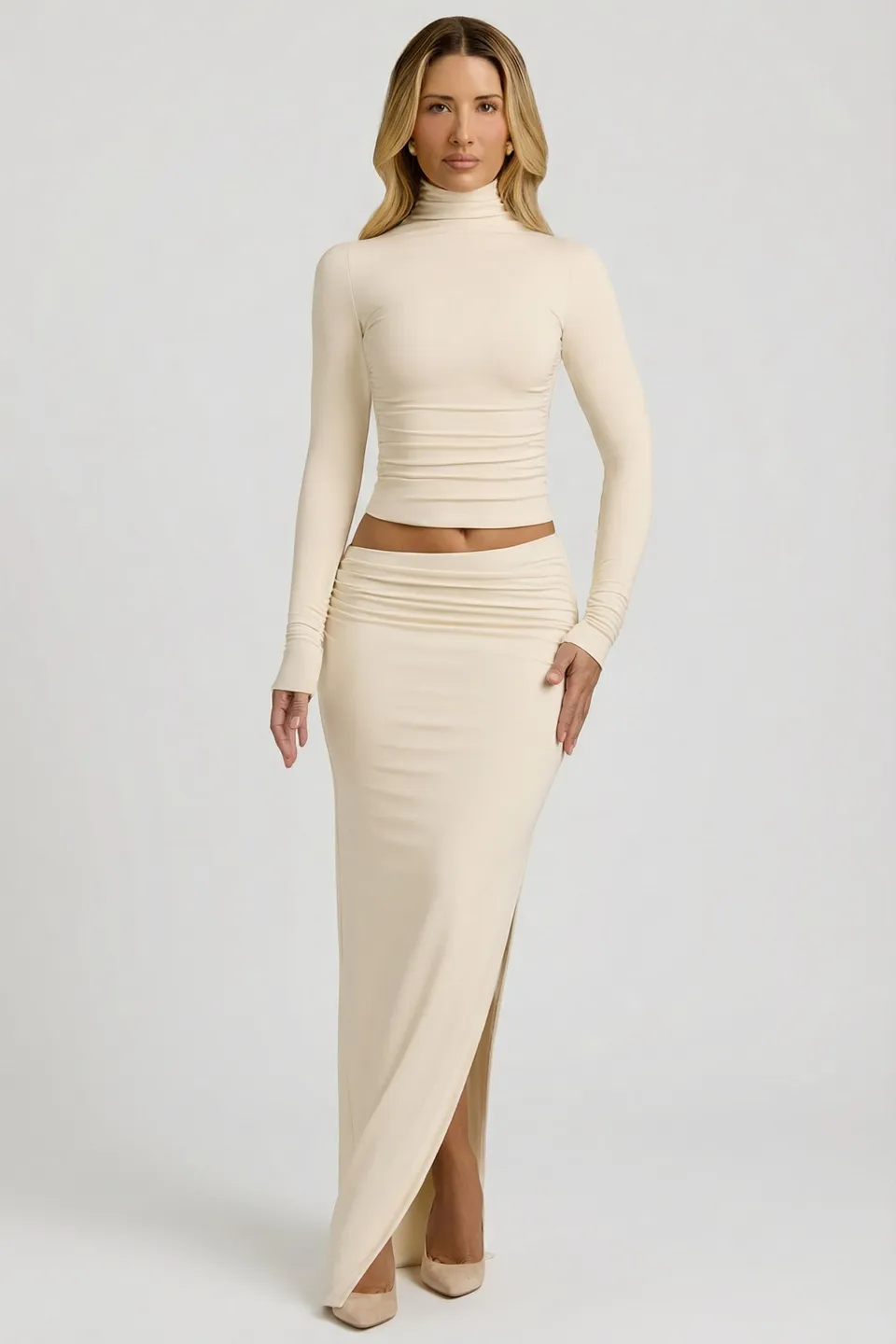 Oh Polly Nadina jupe maxi ivoire modal fendue