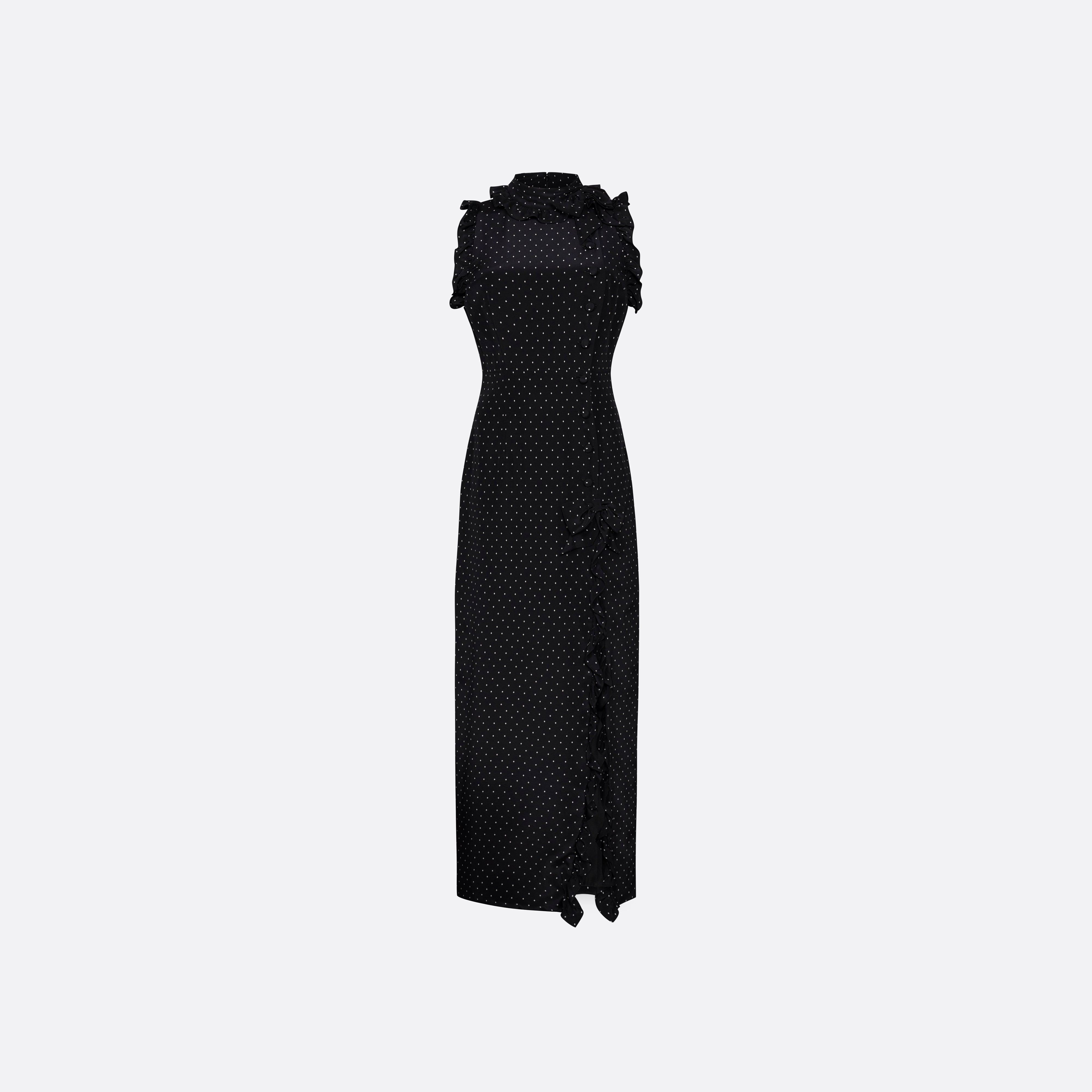 Alessandra Rich Silk High Neck Midi Dress robe noir ivoire 36-46