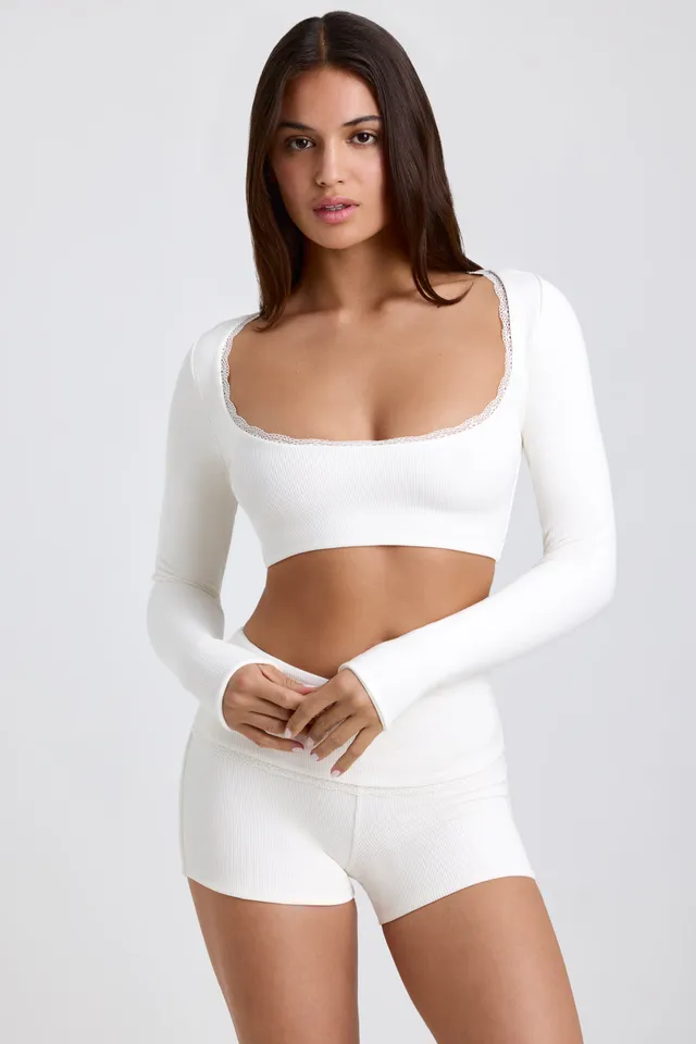 Oh Polly Calla 8693 crop top blanc dentelle modal