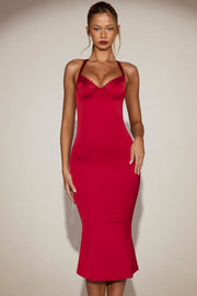 Oh Polly Elyra robe midaxi rouge satin bustier