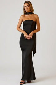 Oh Polly Mandi robe longue bustier noir satin foulard