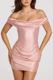 Oh Polly Maeve 11994 mini robe satin rose poudré drapée