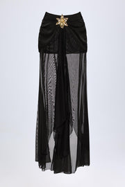 Oh Polly Bacalar Jupe Maxi Fishtail Noire Mesh Ruchée