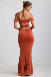 Oh Polly Karleen robe longue orange brûlé fente