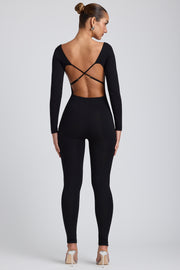 Oh Polly 8122 combinaison noire modal petite dos croisé