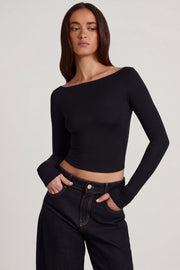 Oh Polly Charliane top bateau modal noir manches longues