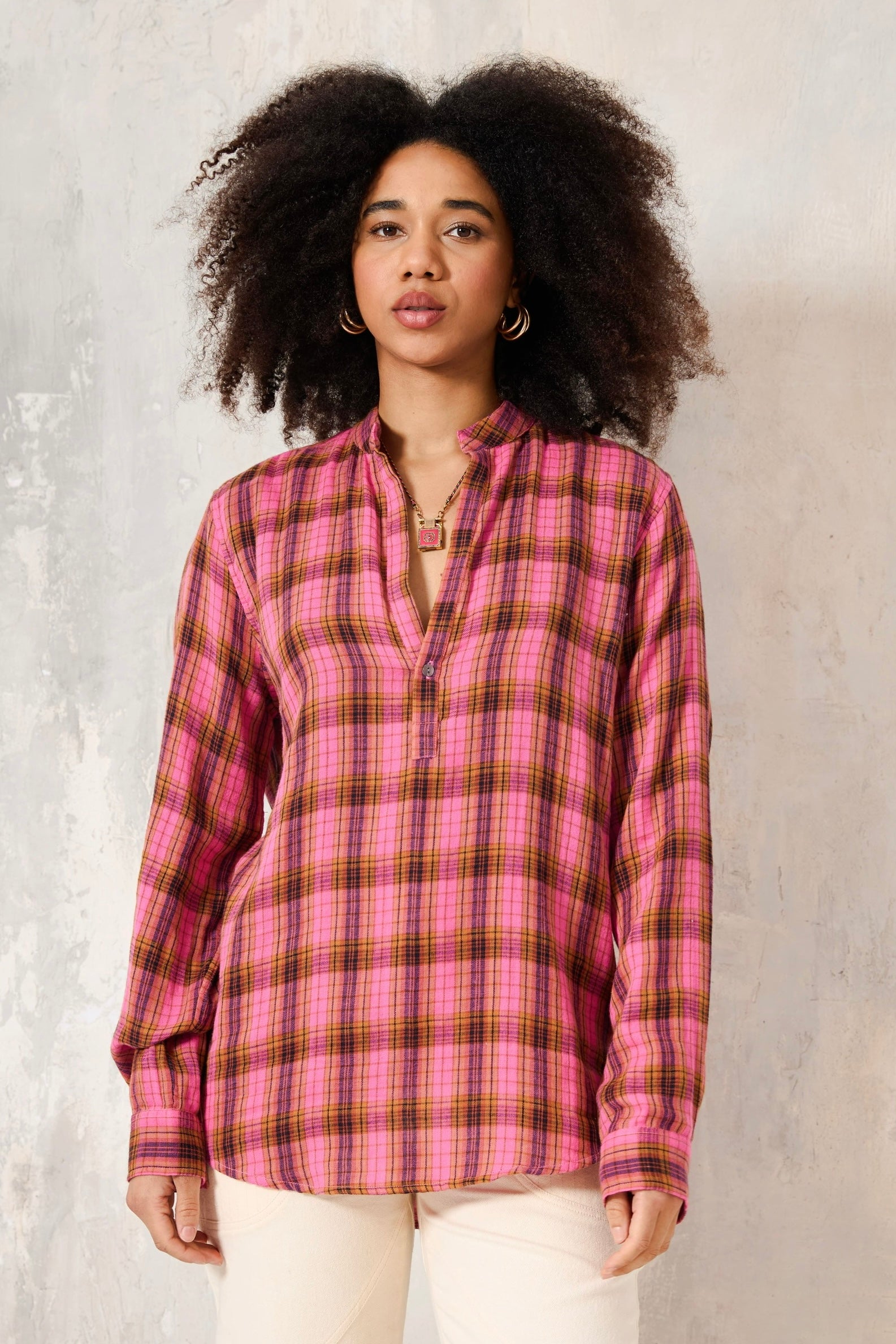 Chicosoleil Botega blouse coton rose à carreaux