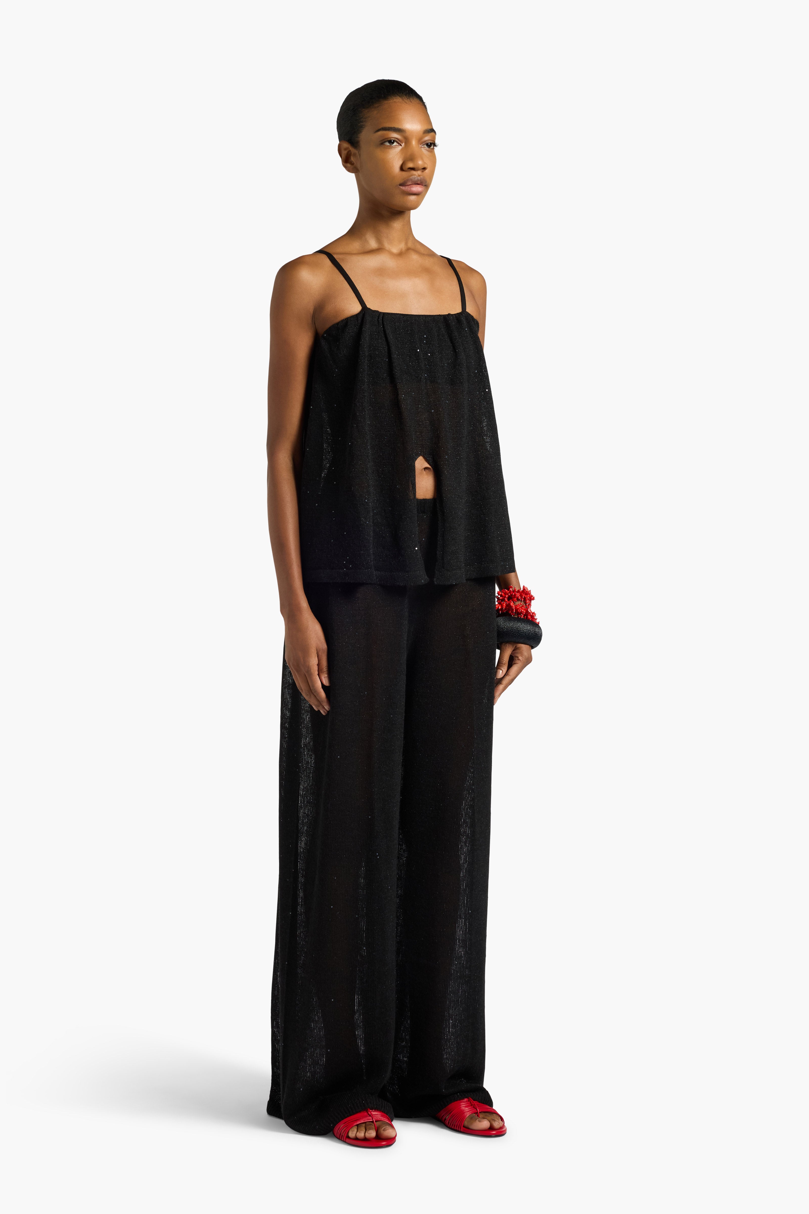 Liviana Conti Diamond Top femme noir XS lin paillettes