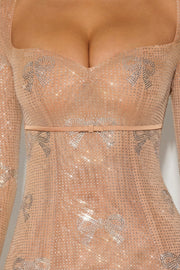 Oh Polly Odelie 12325 Mini Robe Beige Strass Col Cœur