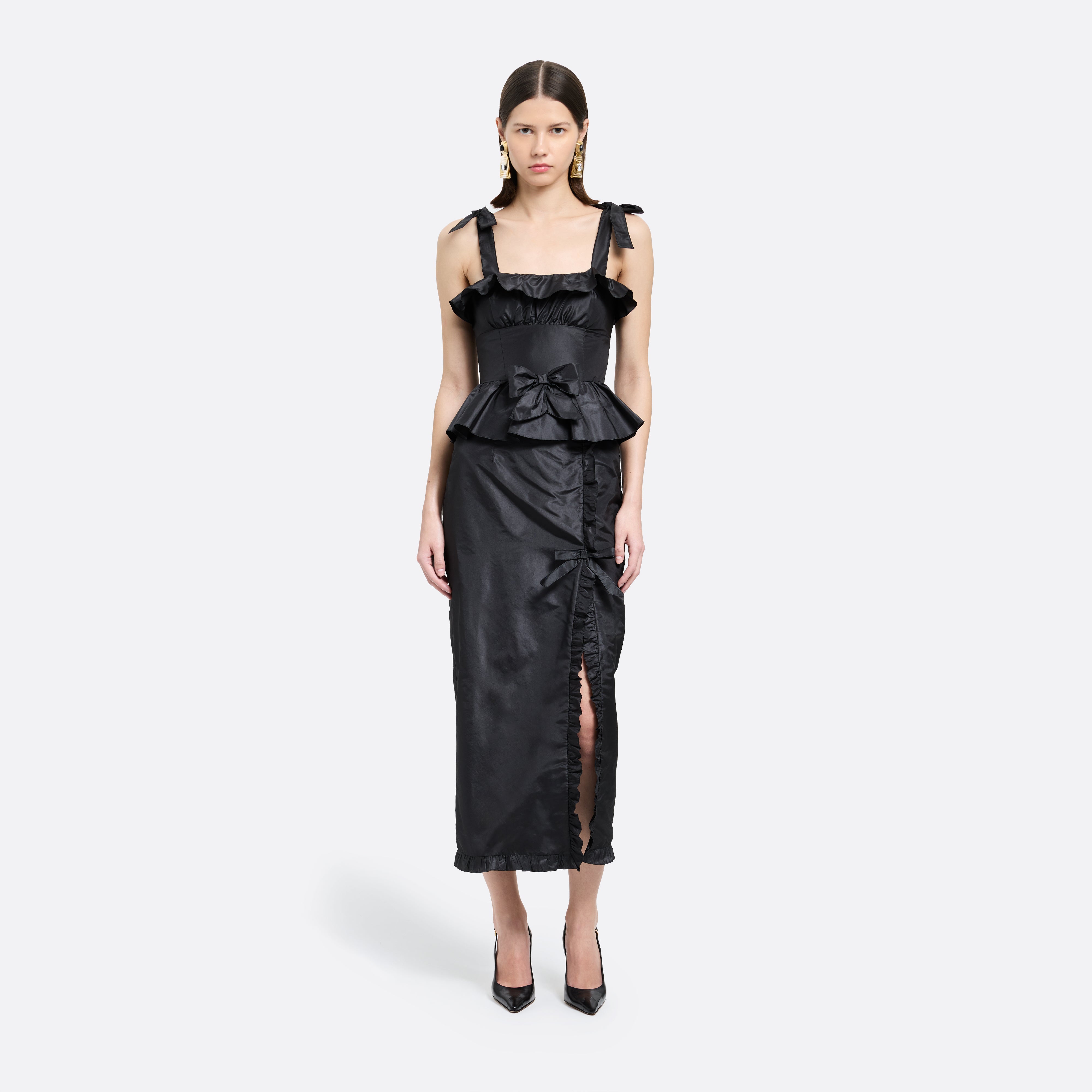 Alessandra Rich Silk Taffeta Midi Dress robe noire 36-46