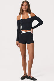 Oh Polly top noir épaules dénudées jersey stretch