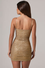 Oh Polly Embellished Neréa mini robe dorée froncée
