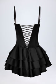 Oh Polly 14721 combishort corset satin noir volants laçage dos